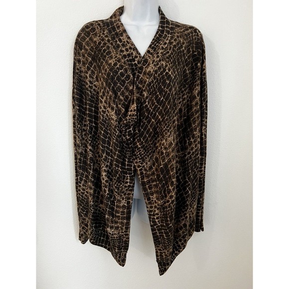 Kenneth Cole Women Animal Print Open Front Sweater Cardigan Small Silk Blend S - Picture 1 of 7